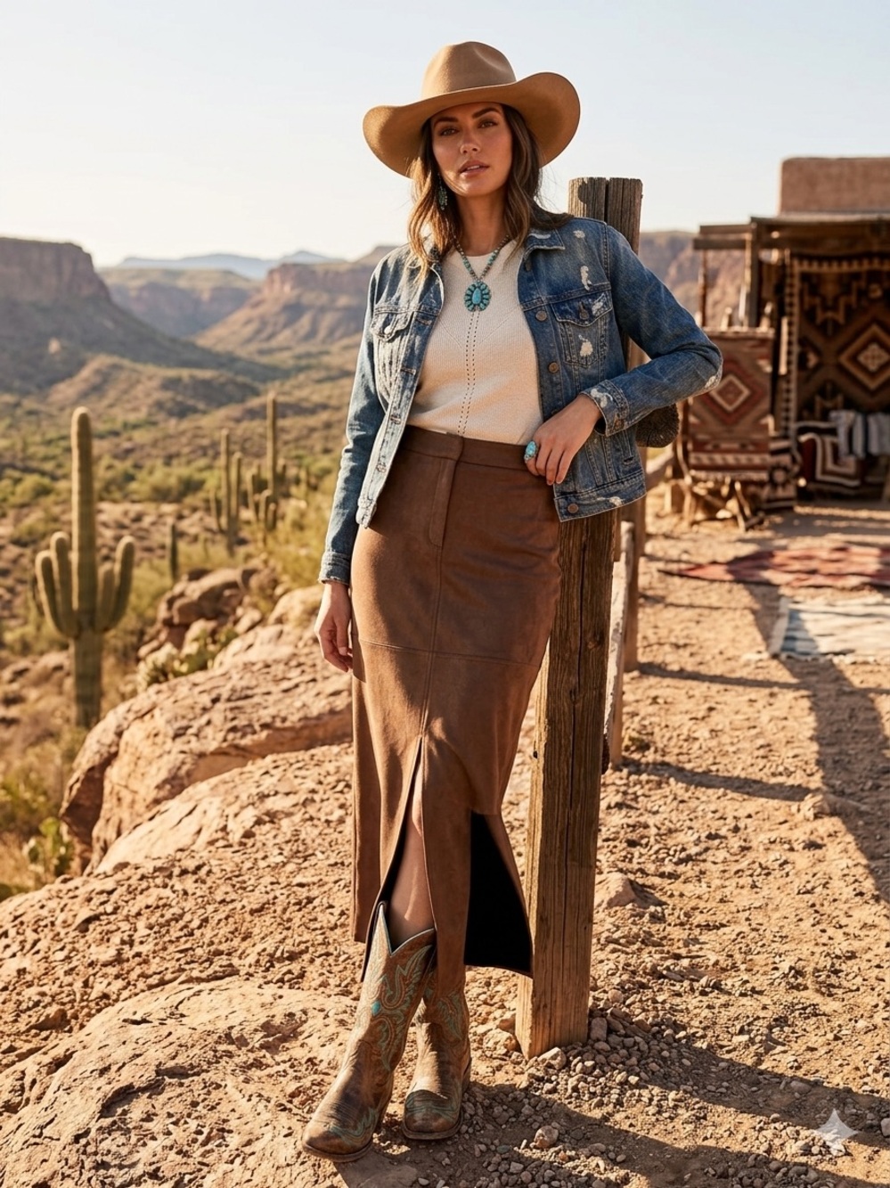 Women’s Brown Faux-Leather Split Front Midi Skirt